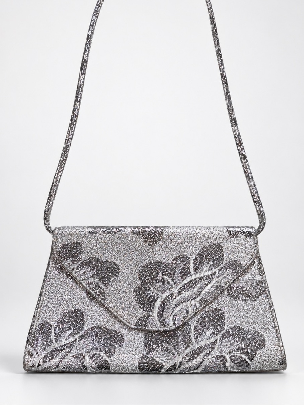 Silver Floral Glitter metallic Evening Shoulder Bag party club